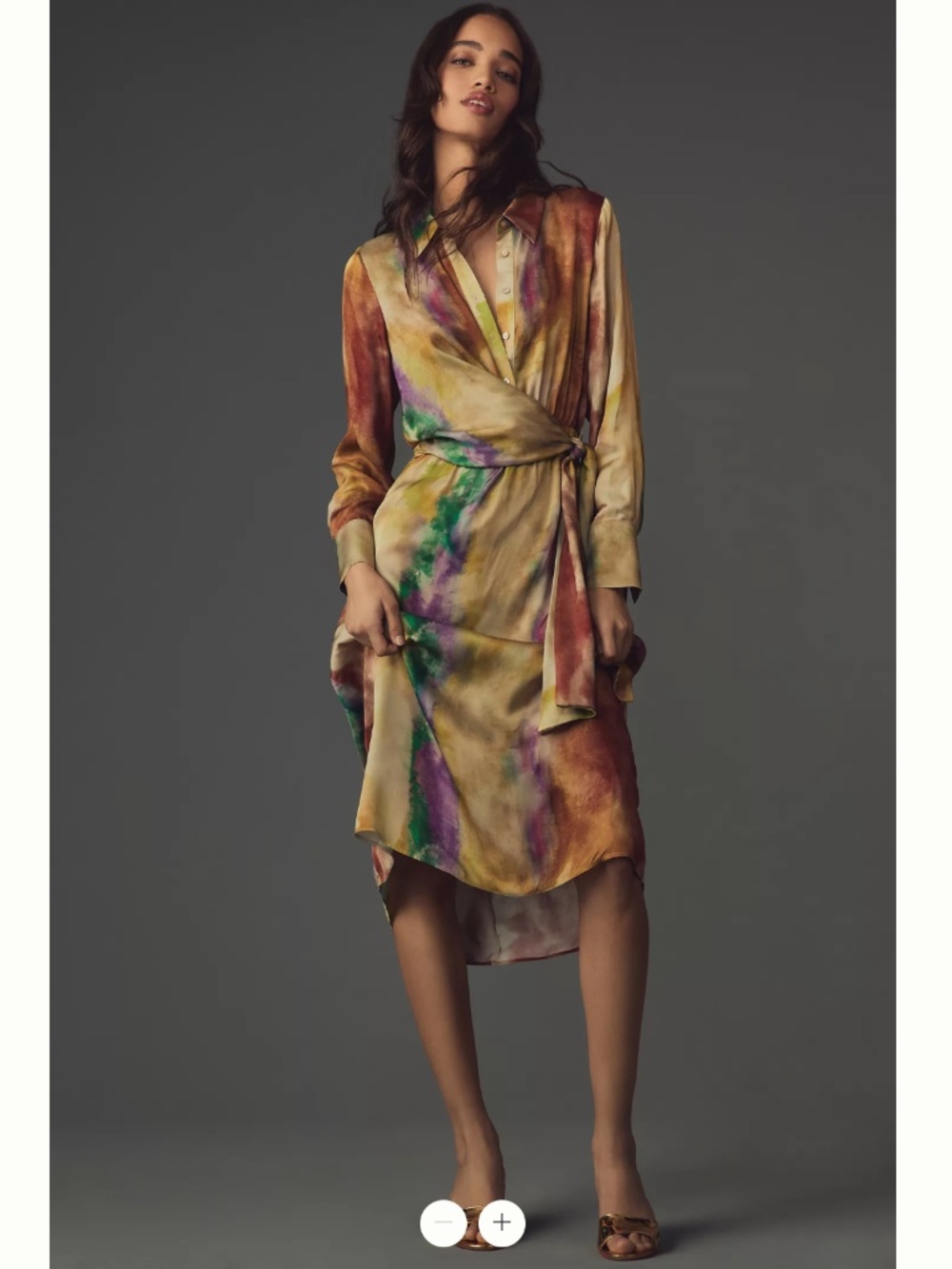 By Anthropologie Long-Sleeve Tie-Front Midi Shirt Dress